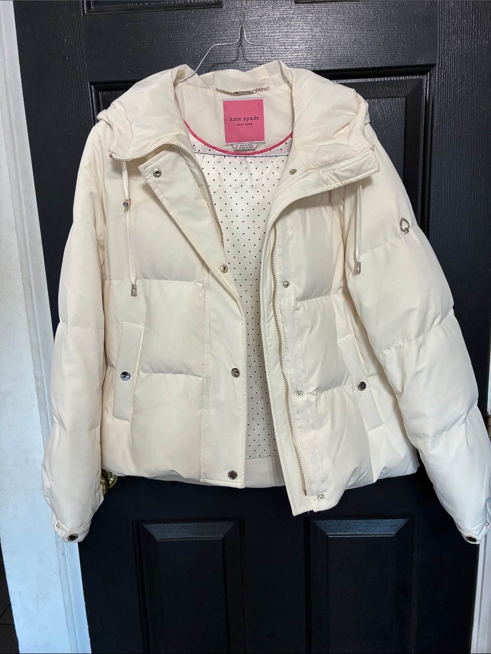kate spade Cream Quilted Hooded duck down Puffer Coat